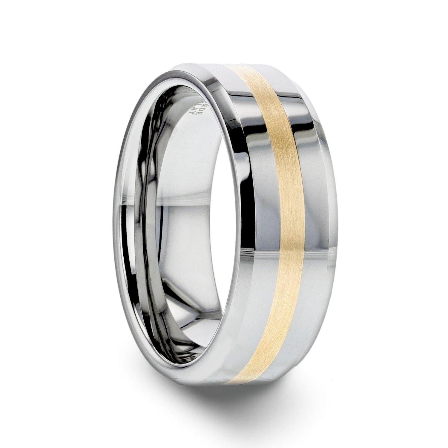 LEGIONAIRE - Gold Inlaid Beveled Tungsten Ring - 6mm & 8mm - The Rutile Ltd