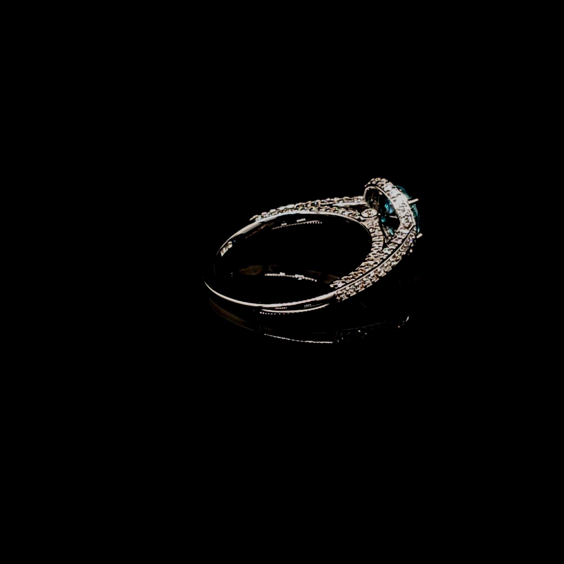 Blue Zircon and Diamond Halo Ring in 14Kt White Gold - The Rutile Ltd