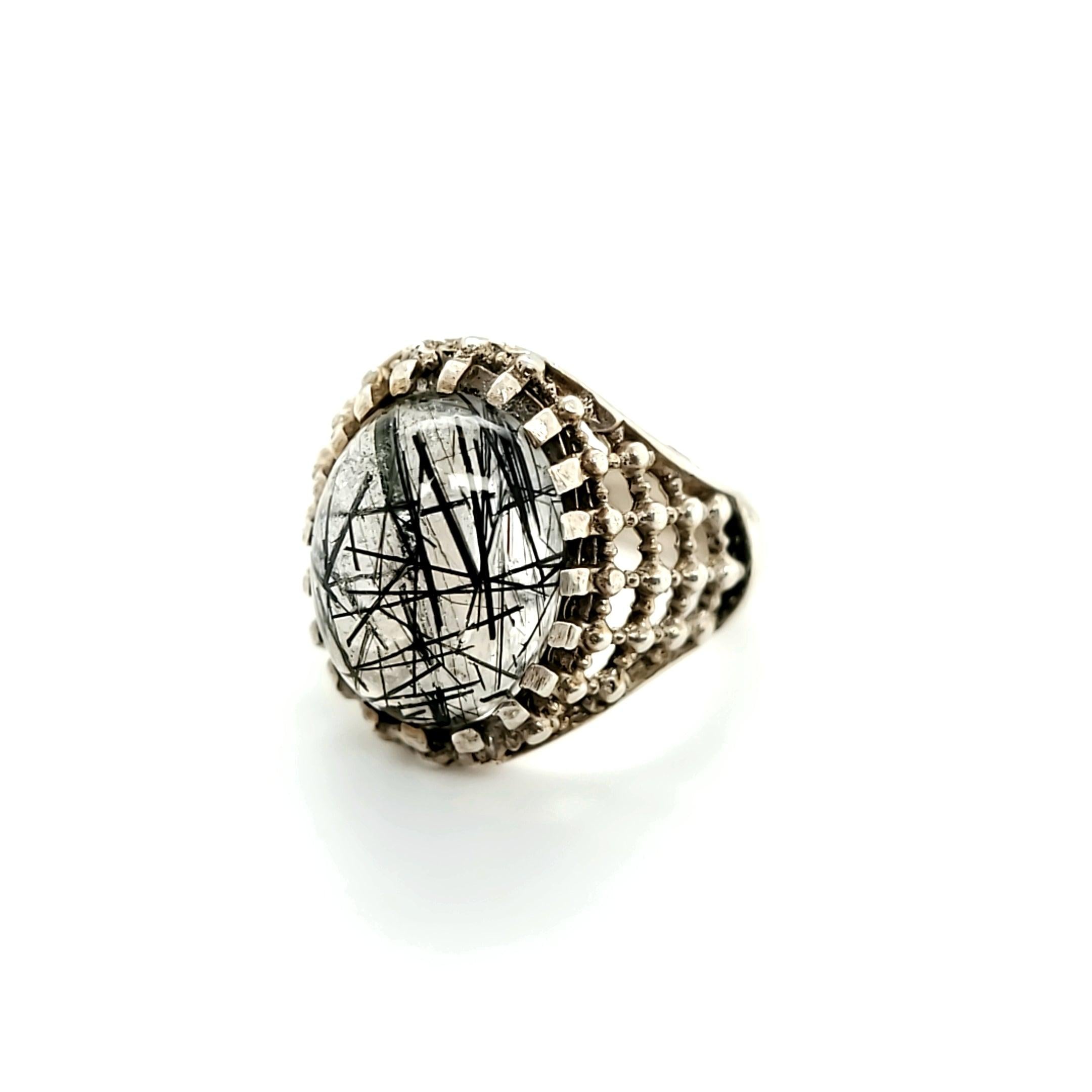 Men's Handmade Rutilated Quartz Ring in Sterling Silver - The Rutile Ltd