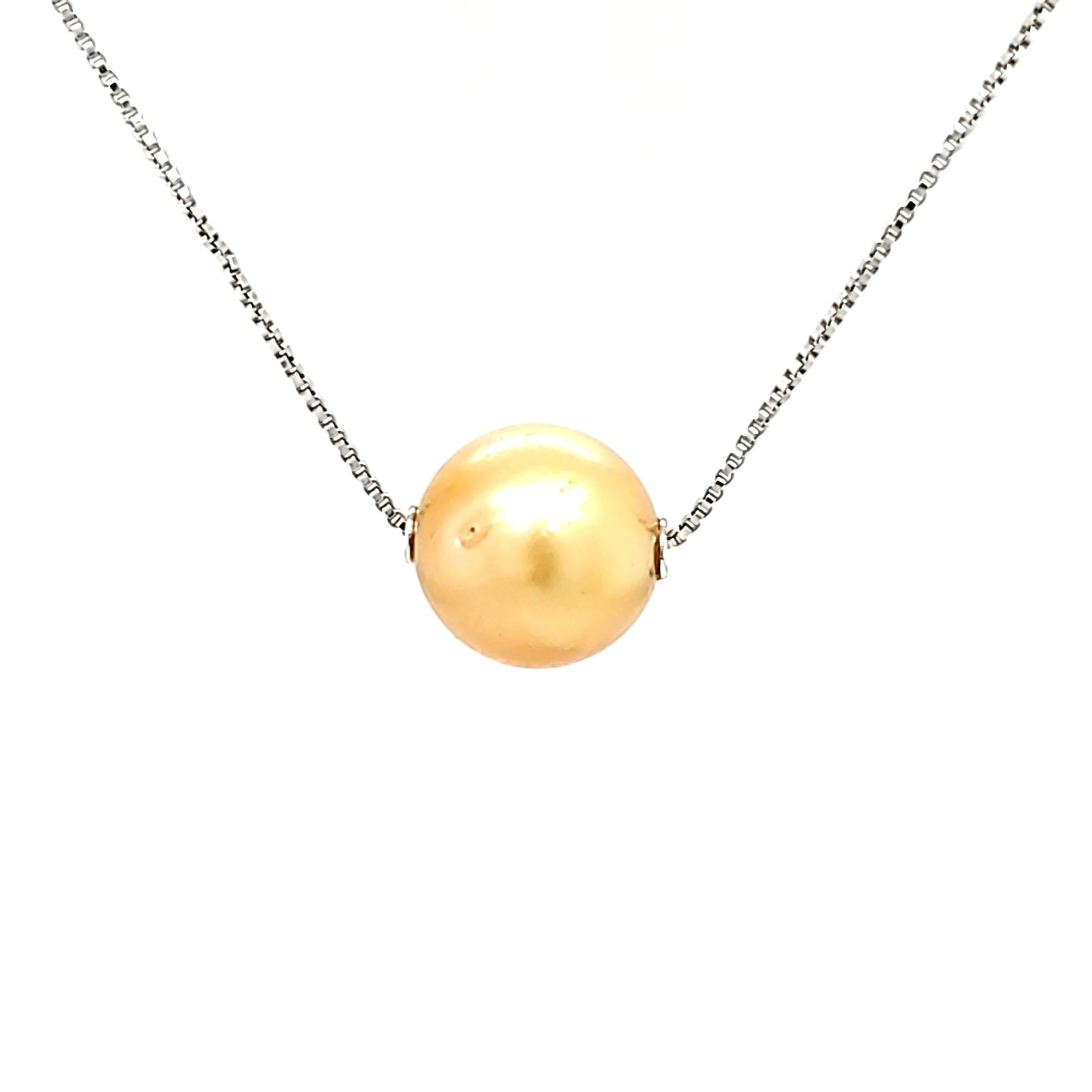 “Aurous” - Cultured Golden South Sea Pearl on Sterling Silver Chain - The Rutile Ltd