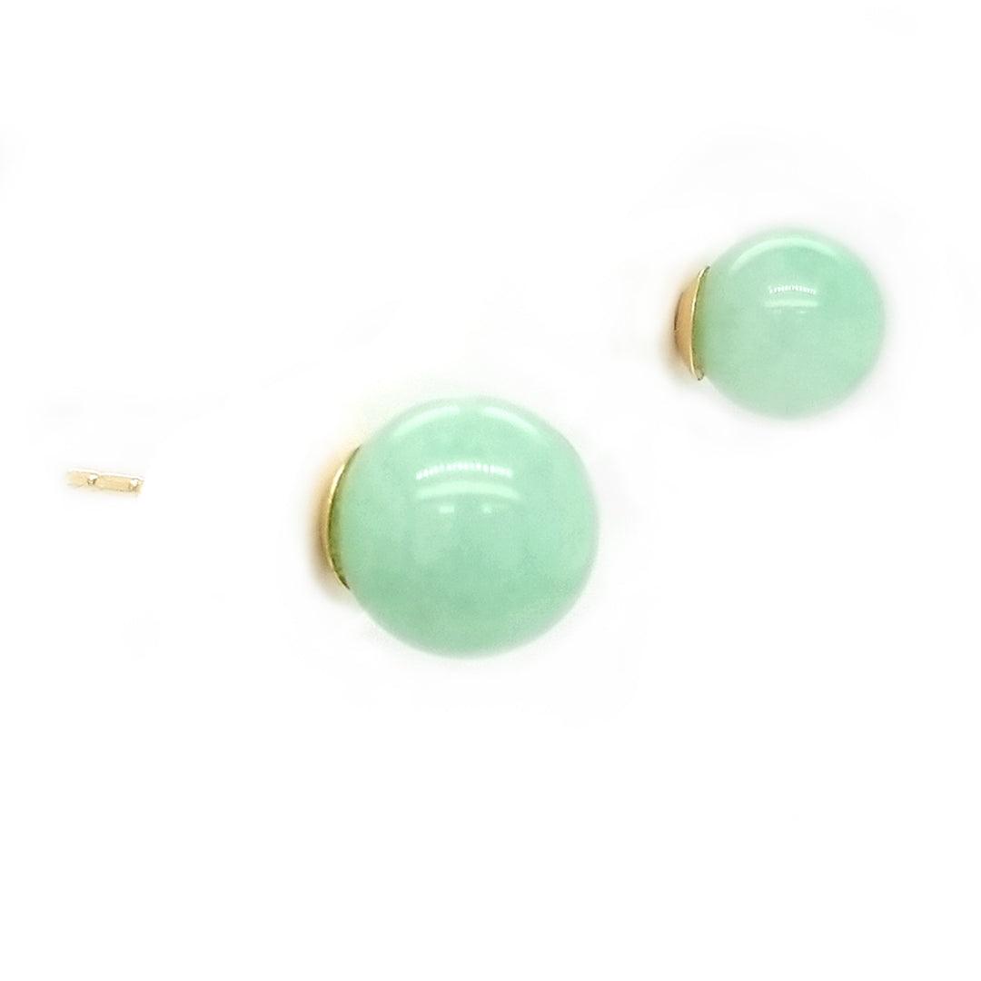 “The Harmony” - Green Jade Ball Stud Earrings in 14kt Yellow Gold by Mason-Kay - The Rutile Ltd