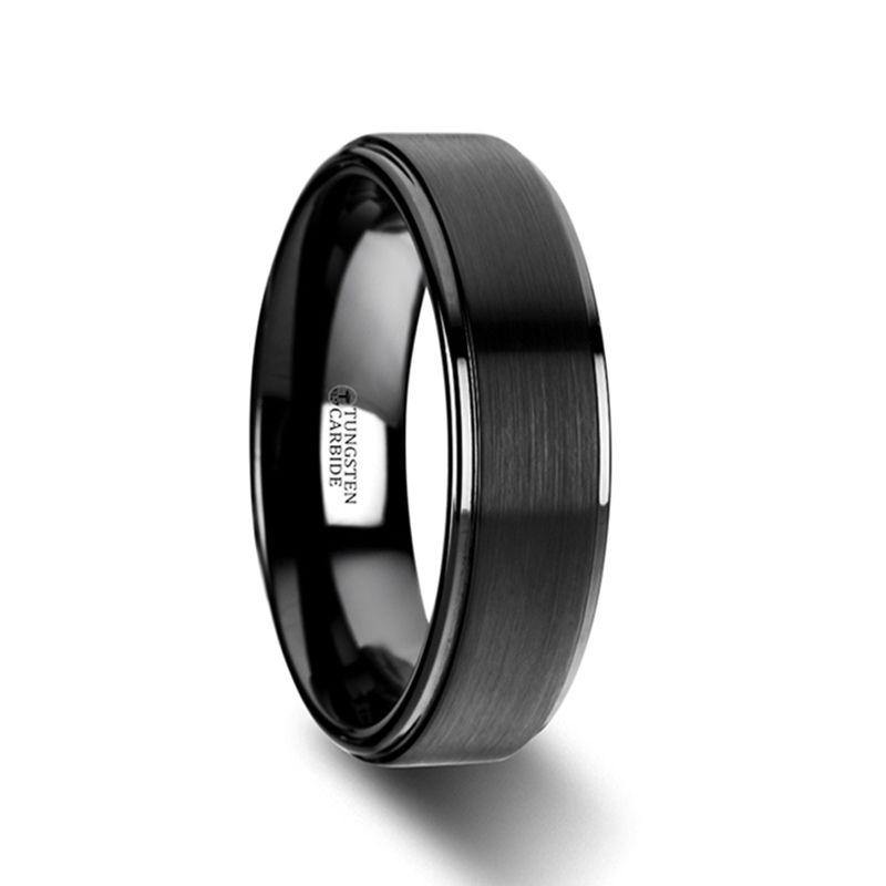 ORION - Flat Black Tungsten Ring with Brushed Raised Center & Polished Step Edges - 6mm - 8mm - The Rutile Ltd