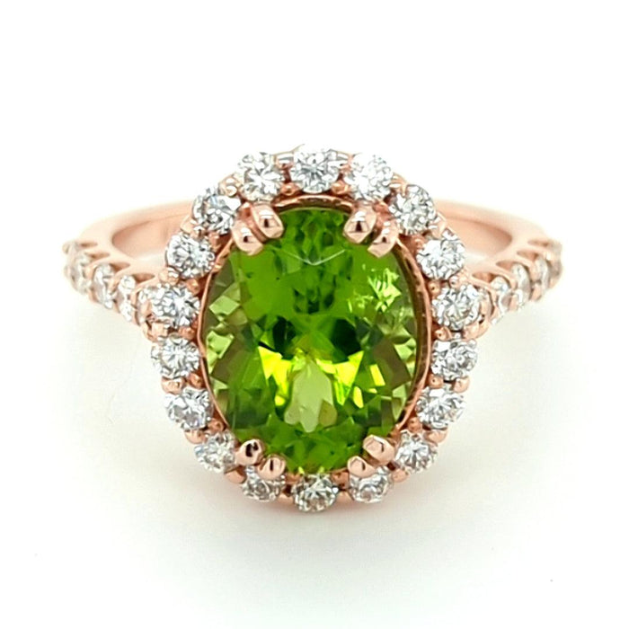 Peridot & Diamond Frame Halo Ring