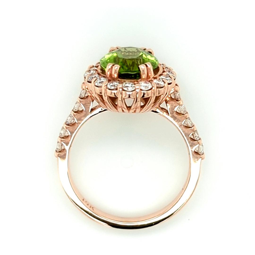 3.18ct Arizona Peridot set in 14kt Halo Ring with 0.83ct of Diamonds - The Rutile Ltd