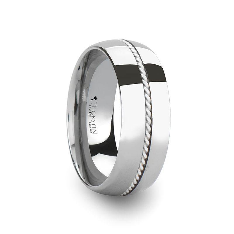 LYON - Braided Silver Inlay Domed Tungsten Ring - 6mm & 8 mm - The Rutile Ltd