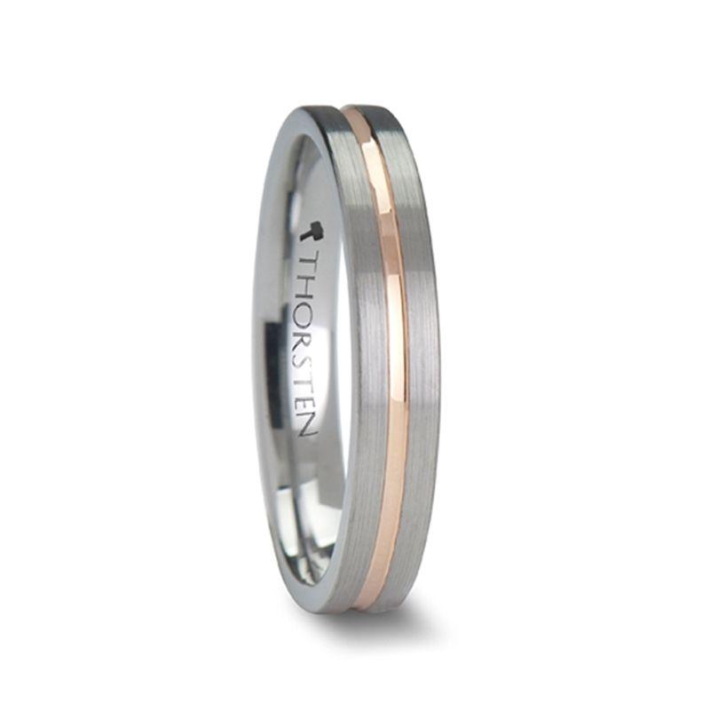 ZEUS - Flat Brushed Finish Tungsten Carbide Ring with Rose Gold Plated Groove - 4mm to 10mm - The Rutile Ltd