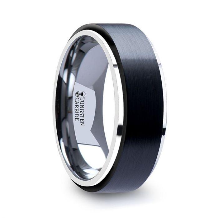 OAKLAND - Tungsten Ring with Raised Brush Finished Black Ceramic Center - 8 mm - The Rutile Ltd