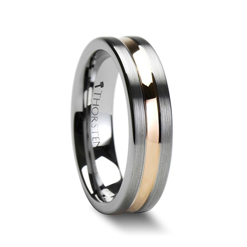 ZEUS - Flat Brushed Finish Tungsten Carbide Ring with Rose Gold Plated Groove - 4mm to 10mm - The Rutile Ltd