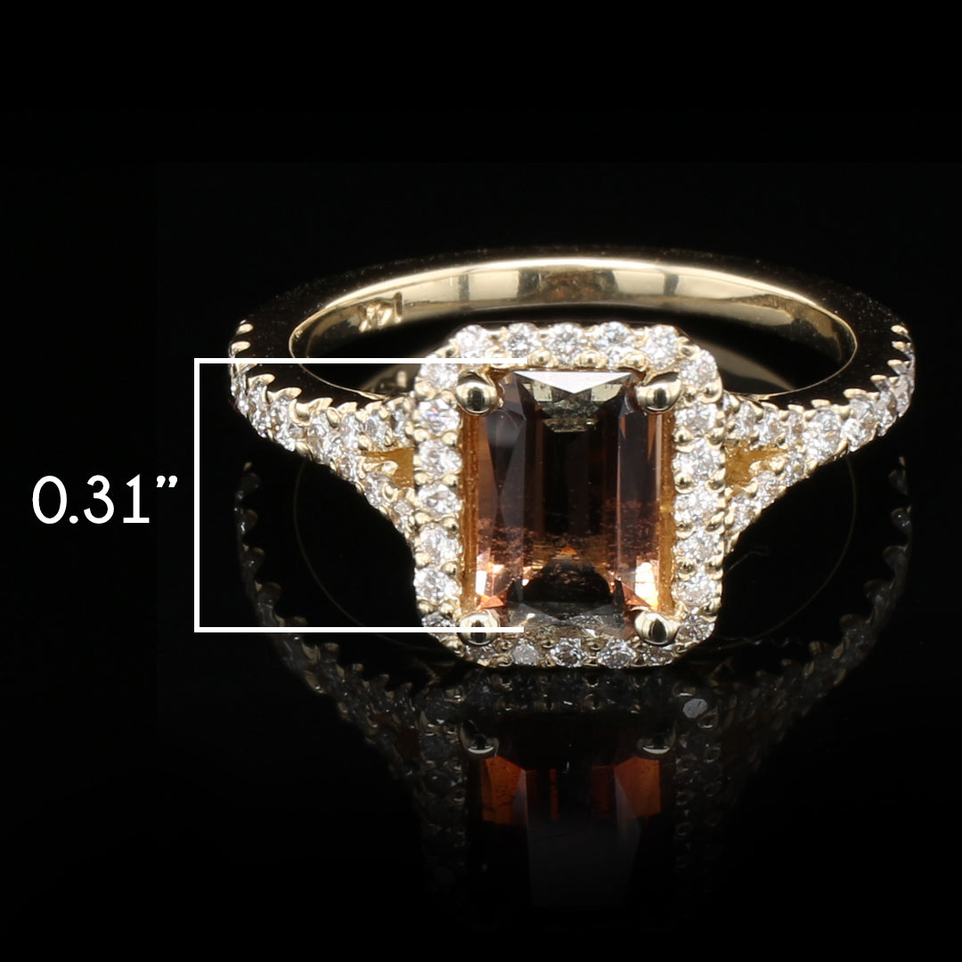 Andalusite and Diamond Halo Ring in 14kt Yellow Gold