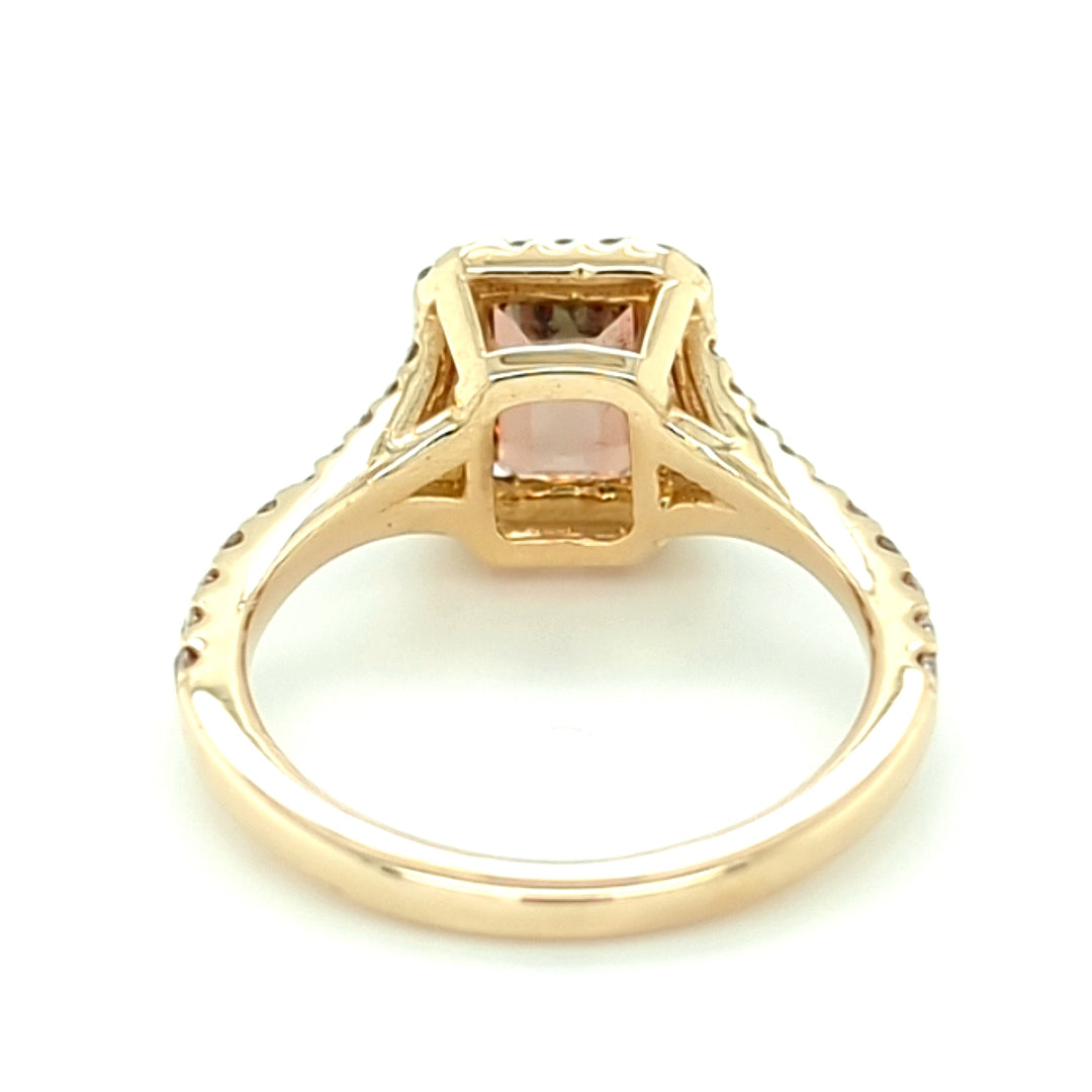 Andalusite and Diamond Halo Ring in 14kt Yellow Gold