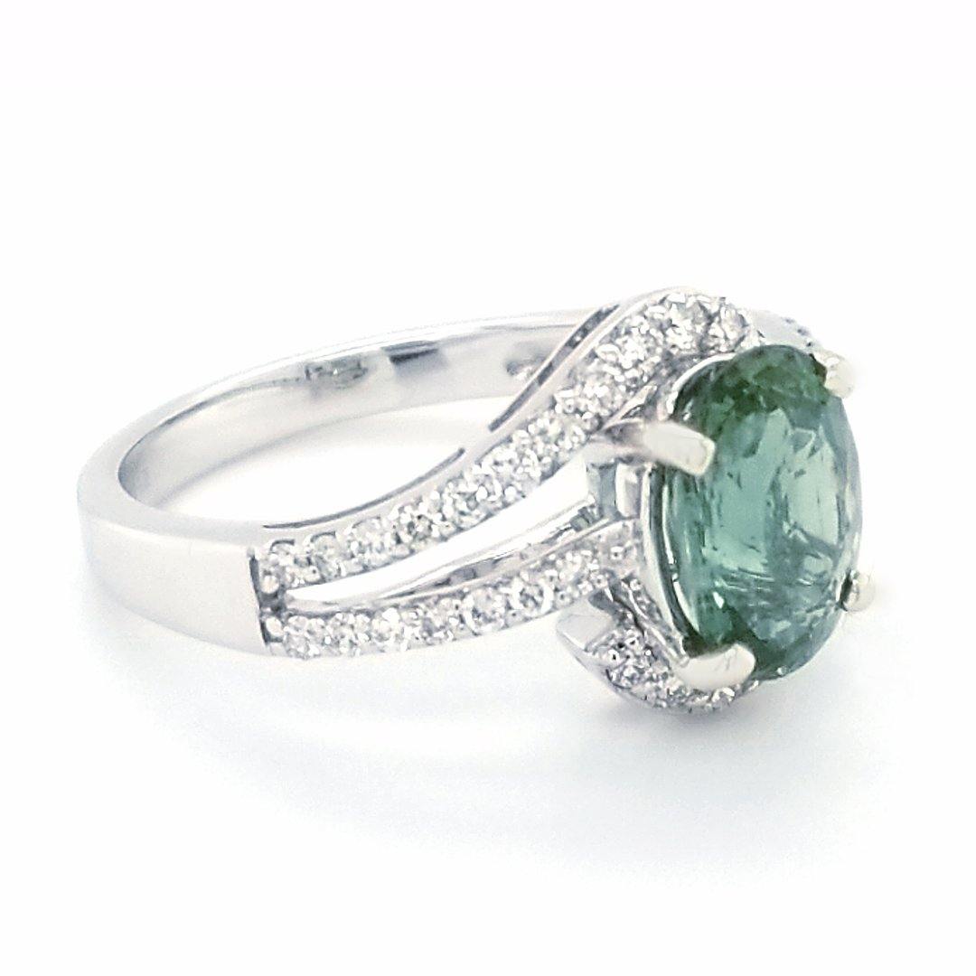 “The Mint” - Natural Green Apatite and Diamond Bypass Ring in 14kt White Gold - The Rutile Ltd
