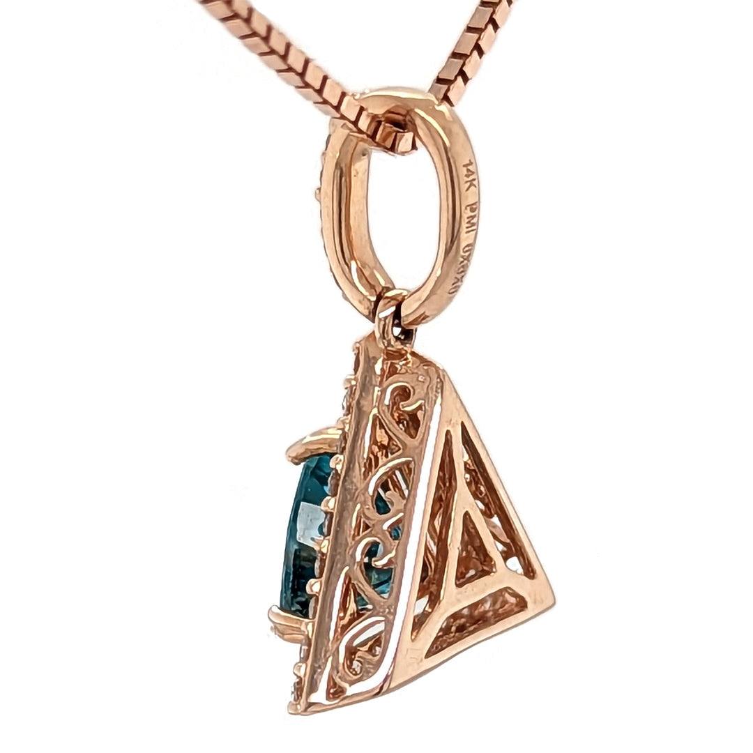 Stunning Blue Apatite Pendant in 14kt Rose Gold with 0.18ct Diamonds