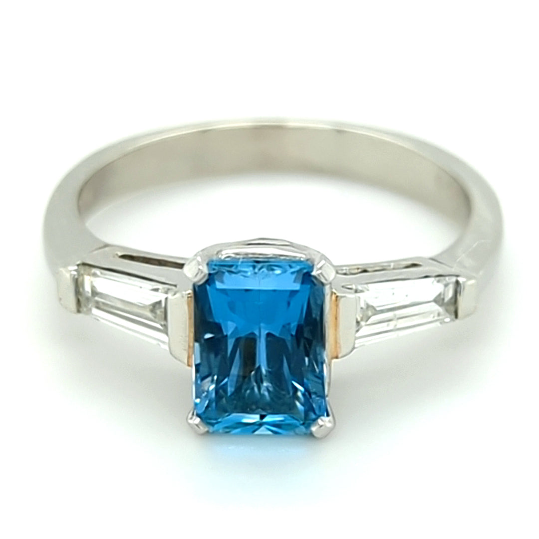 "Glacier" Mozambique Aquamarine and Diamond Ring in Platinum