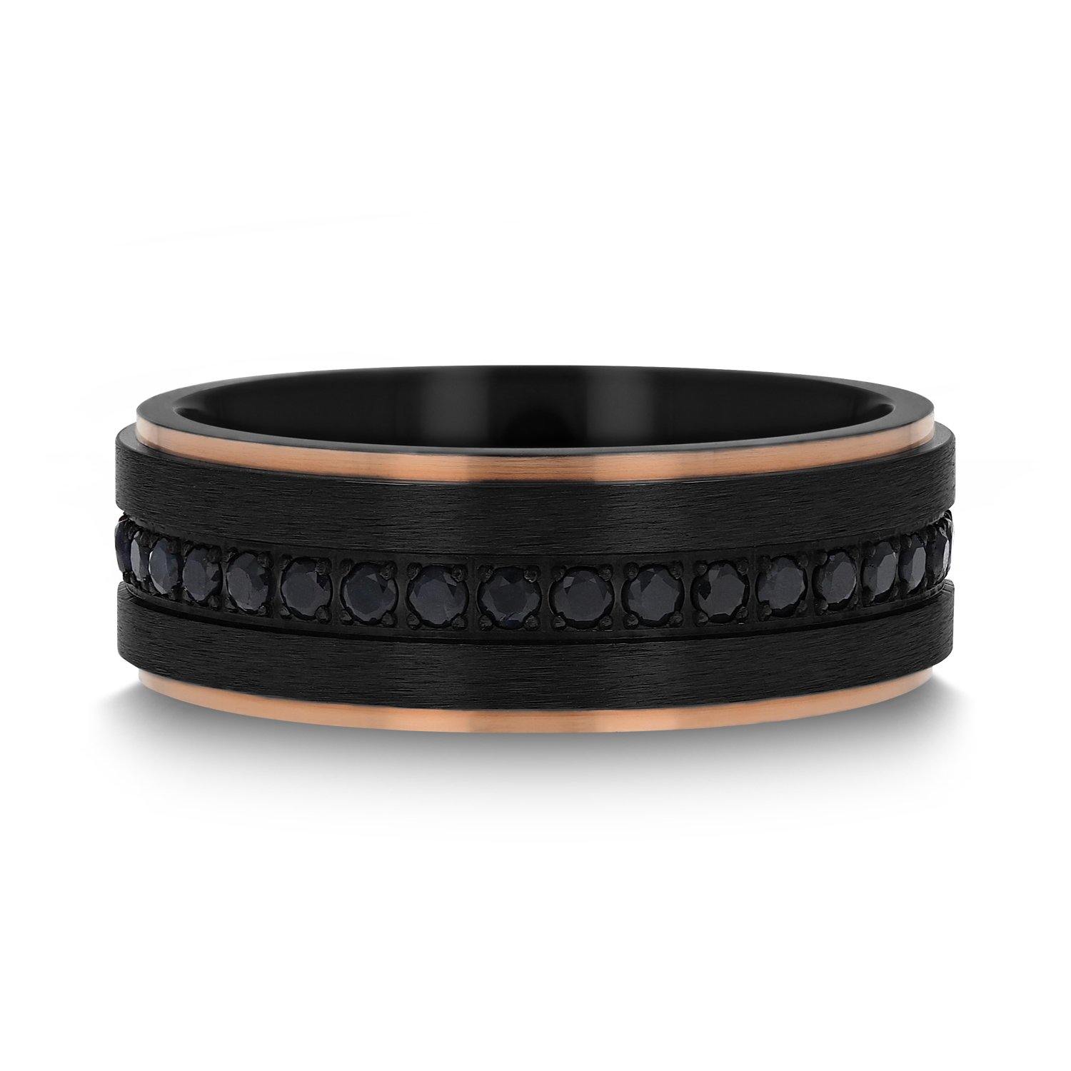 ASTRO - Black Titanium Ring with Rose Gold and Black Sapphires - The Rutile Ltd