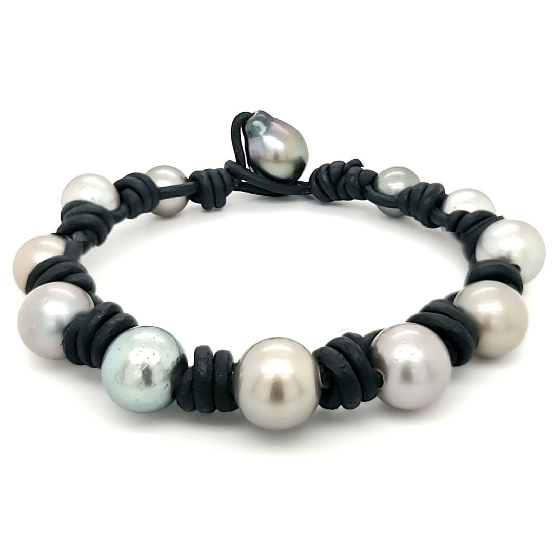 “Poseidon” - Tahitian Pearl Leather Bracelet - The Rutile Ltd