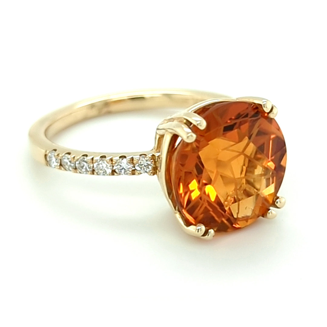 Custom Cut Citrine and Diamond Ring in 14kt Yellow Gold