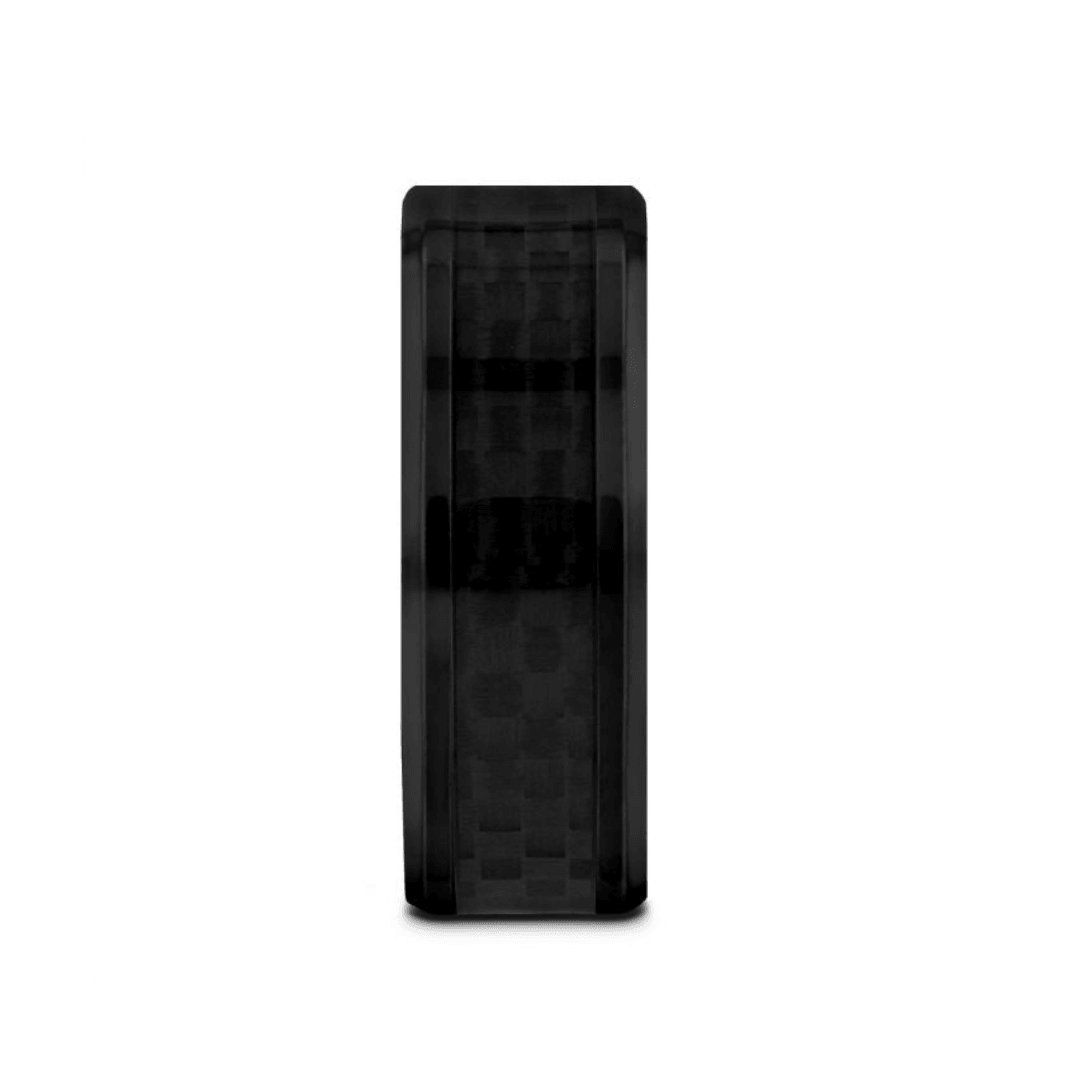 OXYN - Black Titanium Polished Beveled Edges Black Carbon Fiber Inlaid Men’s Wedding Band - The Rutile Ltd