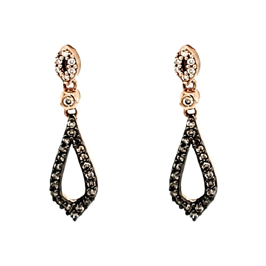 “Cerise” - Chocolate and White Diamond Dangle Earrings in 10k Rose Gold - The Rutile Ltd
