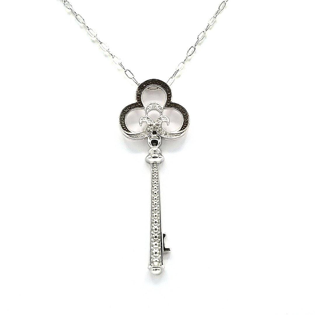 Black and White Diamond Key Necklace in Sterling Silver - The Rutile Ltd