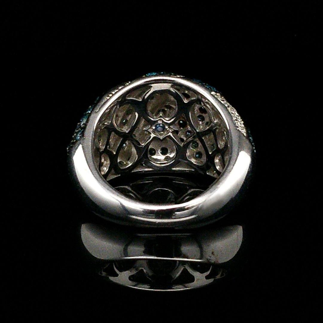 Blue and White Diamond Dome Ring in Sterling Silver - The Rutile Ltd