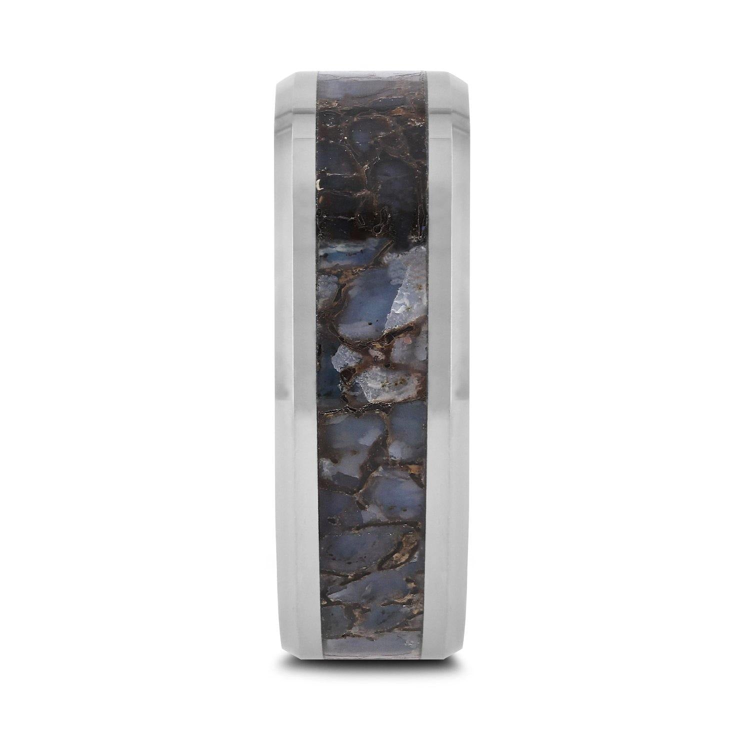 DEVONIAN - Blue Dinosaur Bone Inlaid Tungsten Carbide Ring - 4mm & 8mm - The Rutile Ltd