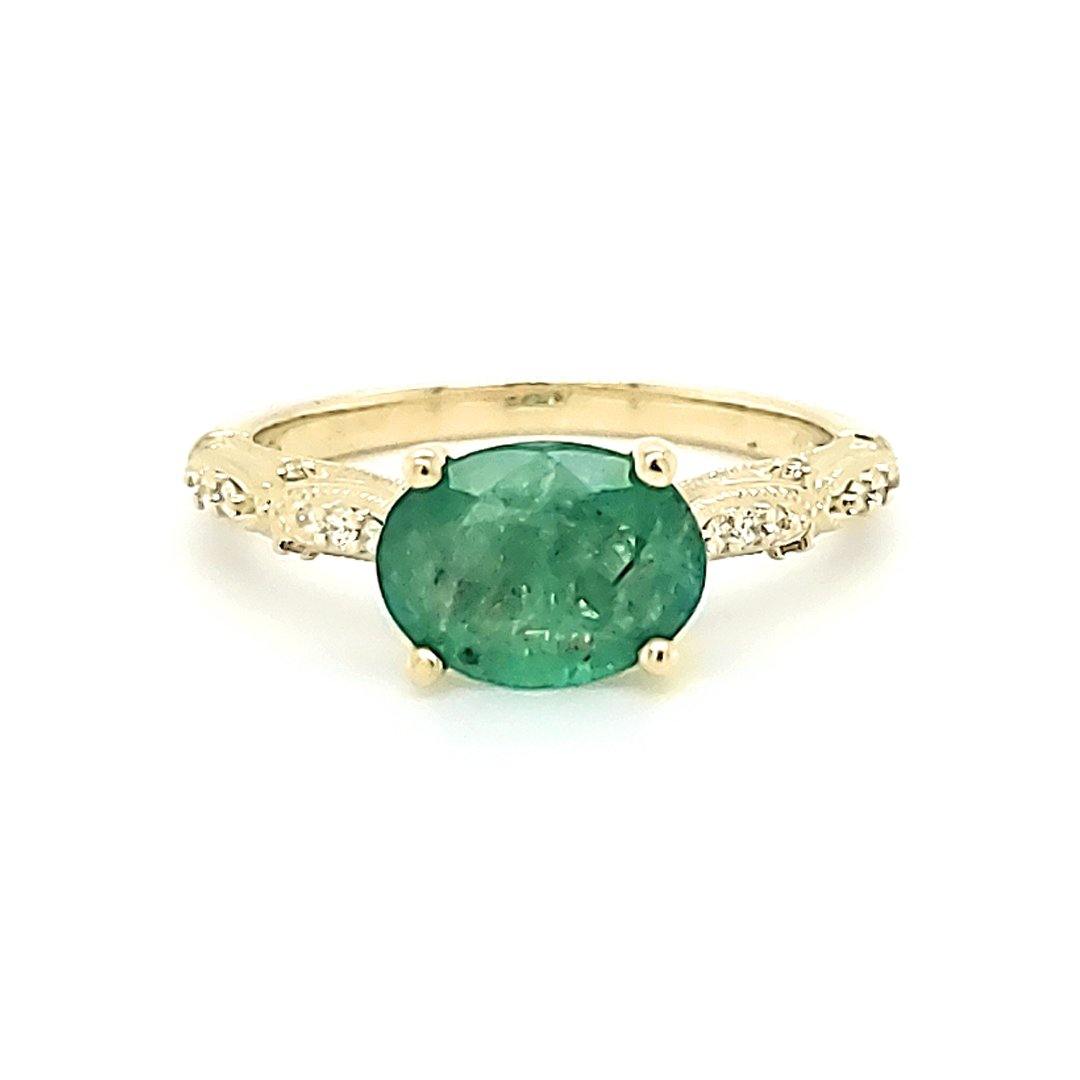Emerald and Diamond Ring in 14K Yellow Gold - The Rutile Ltd