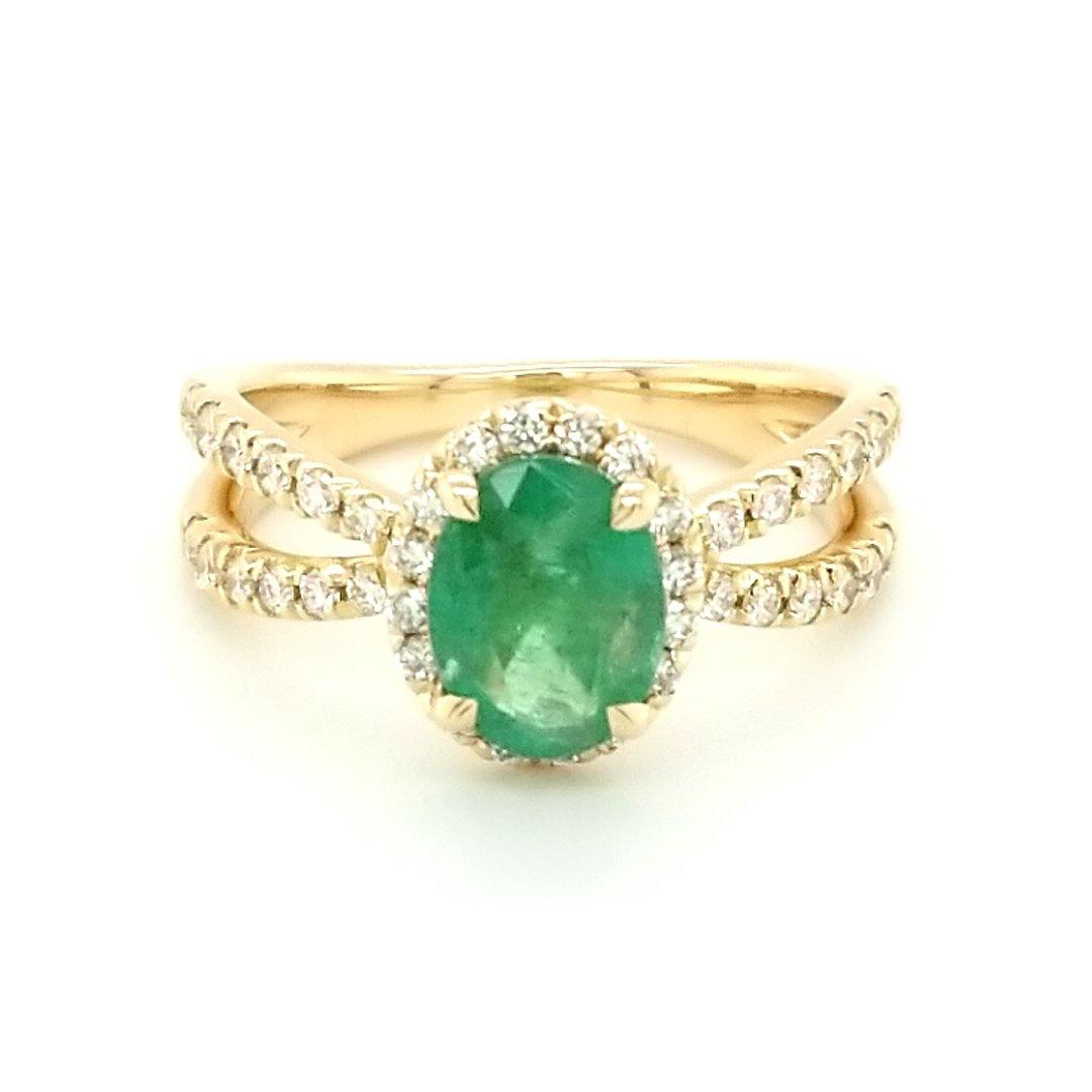 "The Garden" - Zambian Emerald and Diamond Ring in 14kt Yellow Gold - The Rutile Ltd