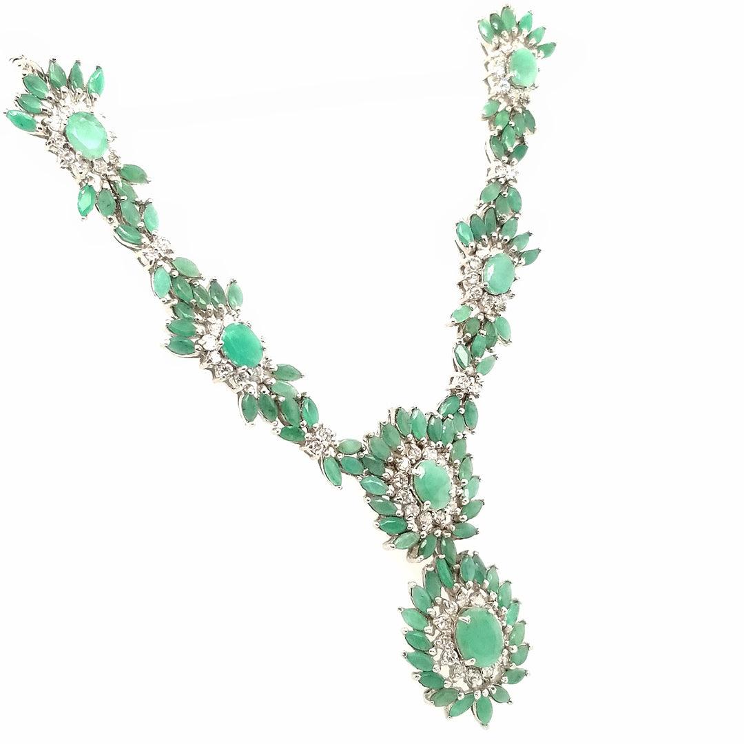 "The Ponderosa" - Emerald and Cubic Zirconia Sterling Silver Necklace - The Rutile Ltd