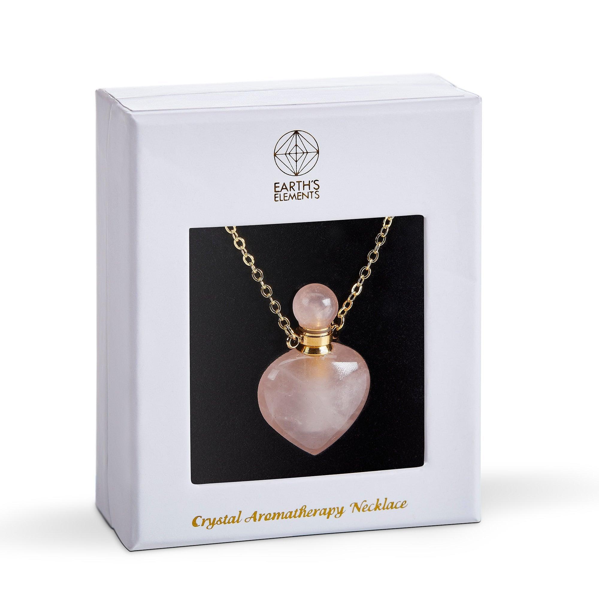 Rose Quartz Heart Crystal Aromatherapy Bottle Necklace in Sterling Silver - The Rutile Ltd