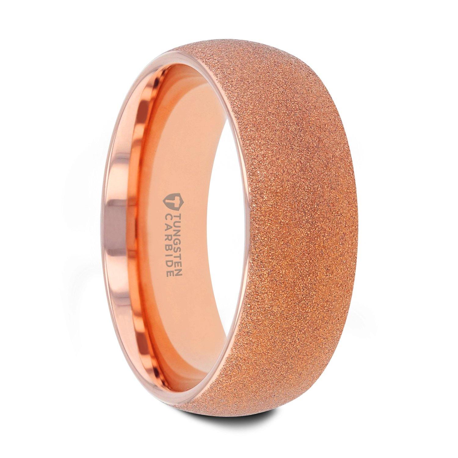 EMBER - Domed Rose Gold Plated Tungsten Carbide Ring with Sandblasted Crystalline Finish - 2mm - 8mm - The Rutile Ltd