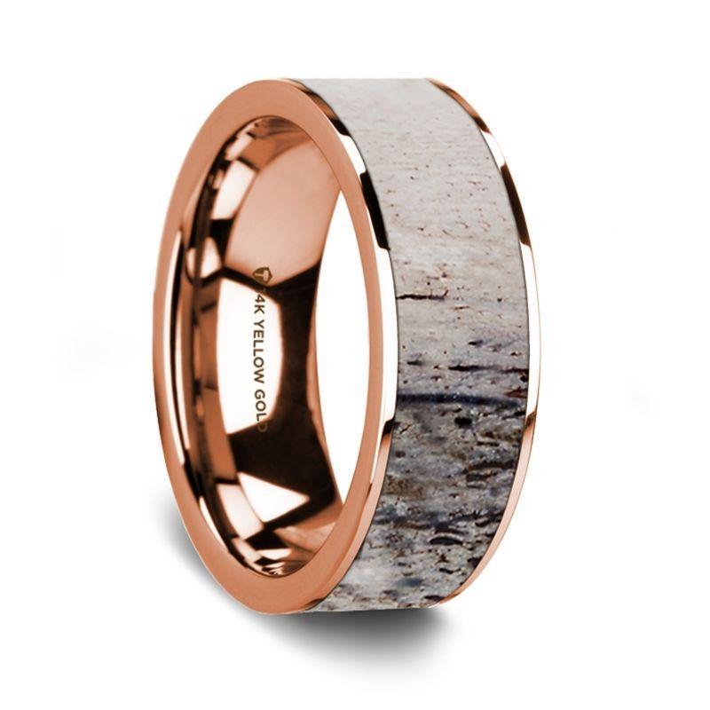 TALEON - Flat Polished 14K Rose Gold Wedding Ring with Ombre Deer Antler Inlay - 8 mm - The Rutile Ltd