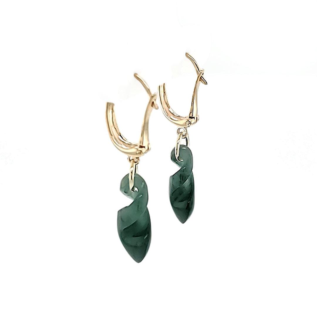 Hand-Carved Guatemalan Jadeite Earrings in 14kt Yellow Gold - The Rutile Ltd