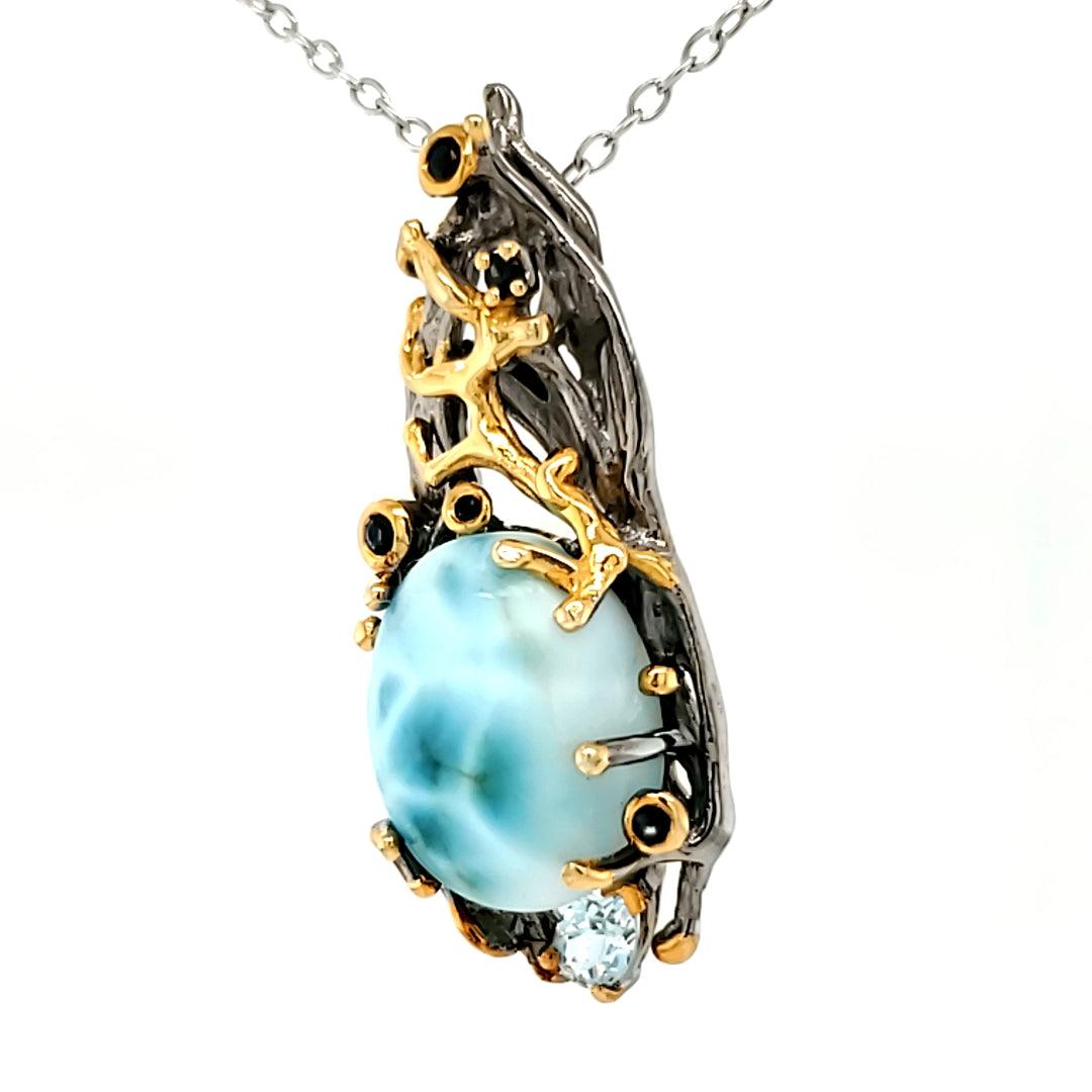“Hydra” - Larimar, Blue Topaz, & Sapphire Pendant in Sterling Silver - The Rutile Ltd