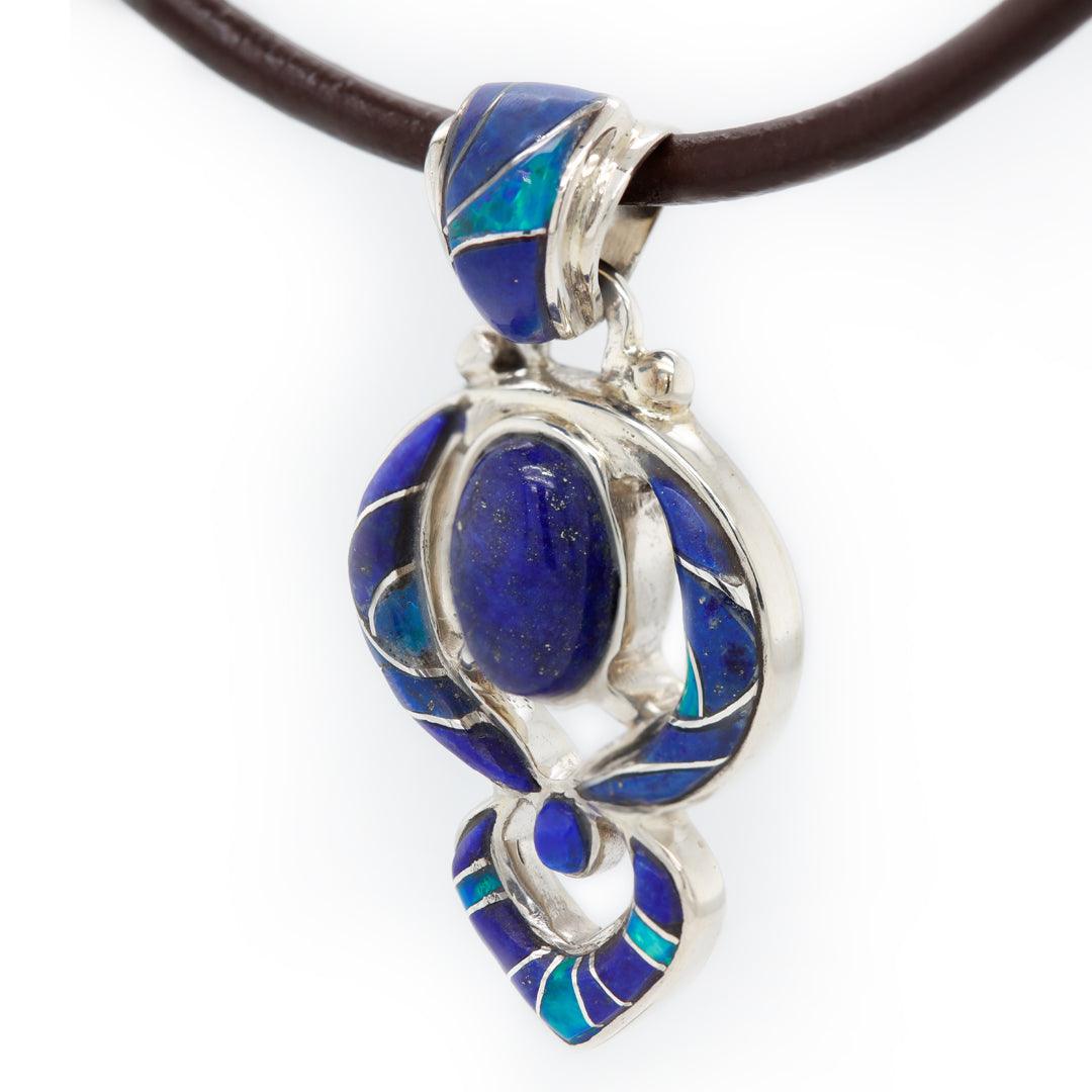 Lapis Lazuli with Japanese Opal Pendant in Sterling Silver - The Rutile Ltd