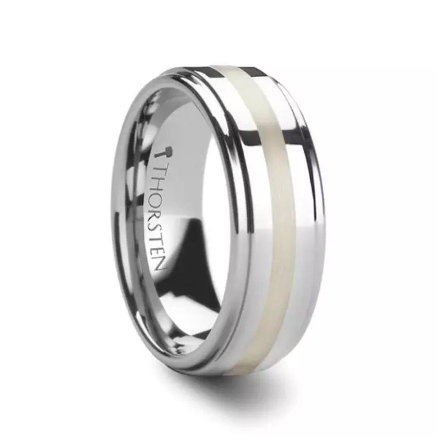 LOKI - Silver Inlaid Raised Center Tungsten Carbide Ring - 8mm - The Rutile Ltd