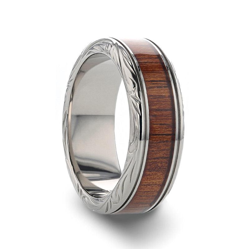 OHANA - Koa Wood and Titanium Ring with Intricate Edges - 6mm, 8mm, & 10mm - The Rutile Ltd