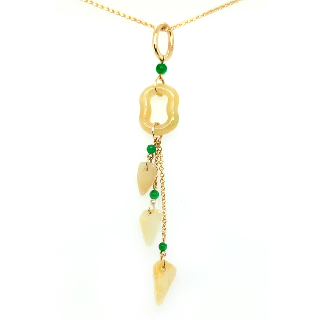 Natural Yellow Jadeite Pendant with Green Jade Accents in 14kt Yellow Gold - Mason-Kay Jade
