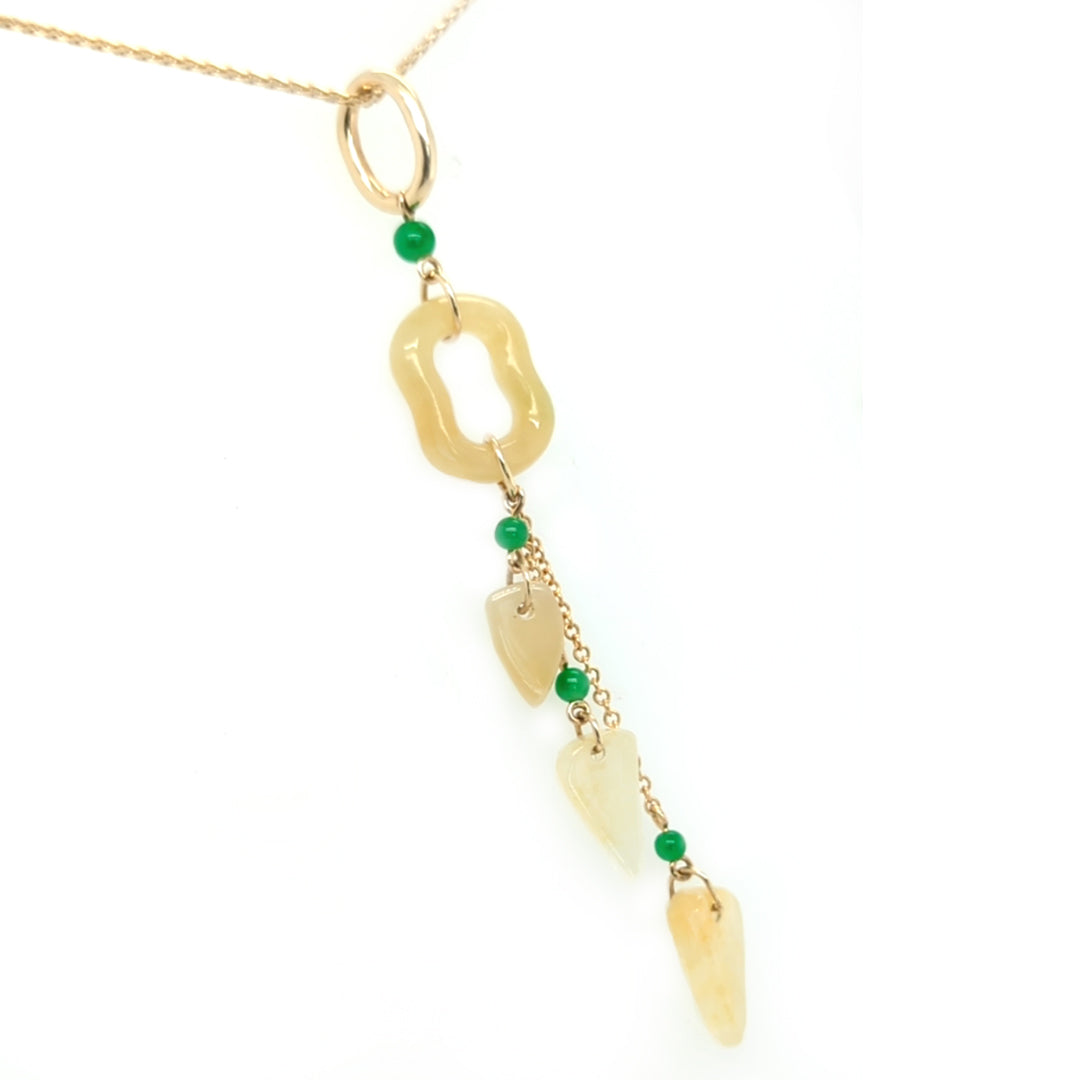 Natural Yellow Jadeite Pendant with Green Jade Accents in 14kt Yellow Gold - Mason-Kay Jade