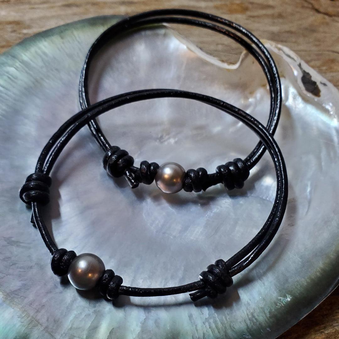 "The Sole" - Single Tahitian Pearl Leather Bracelet - The Rutile Ltd