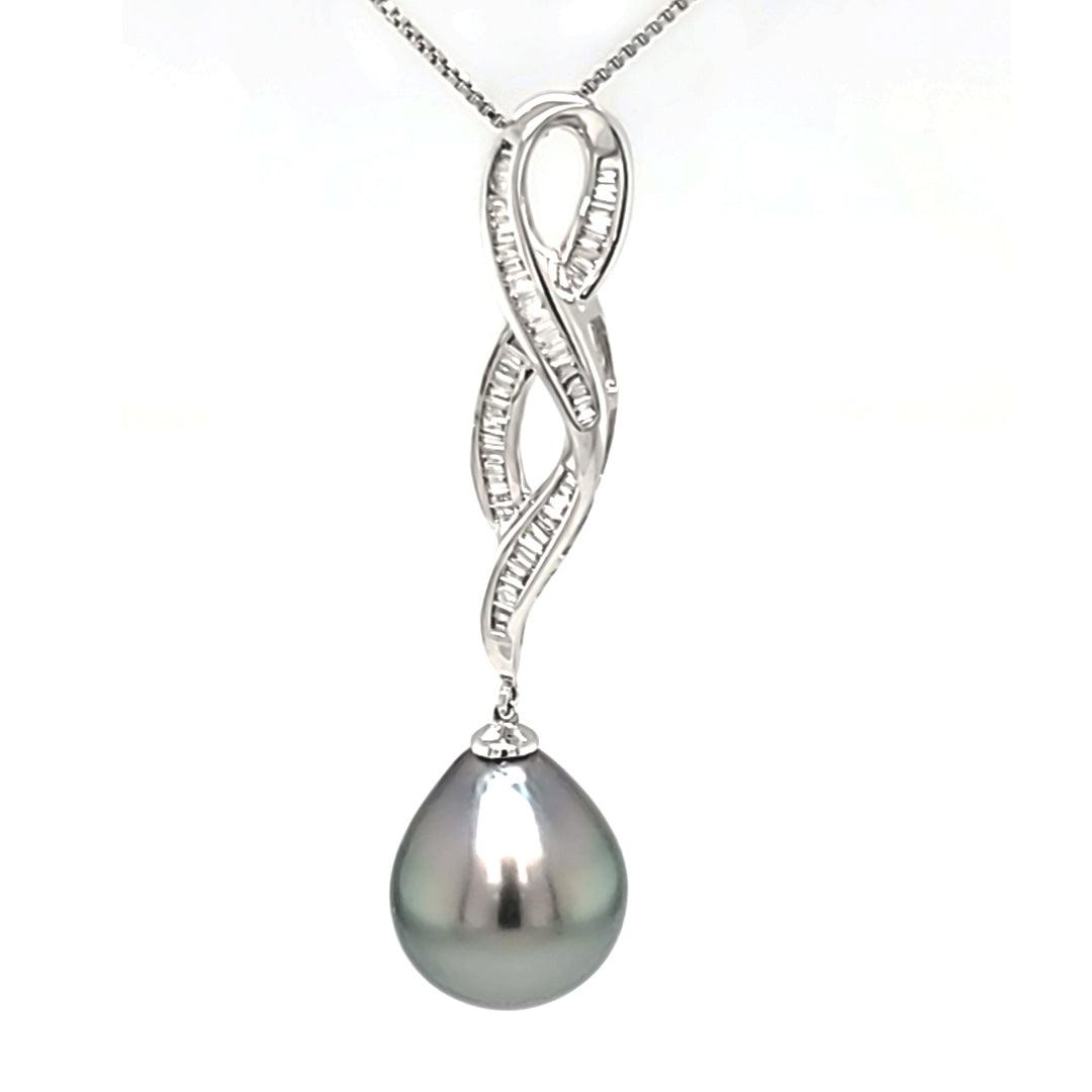 “Maris” - Tahitian Pearl & Diamond 18kt White Gold Pendant - The Rutile Ltd