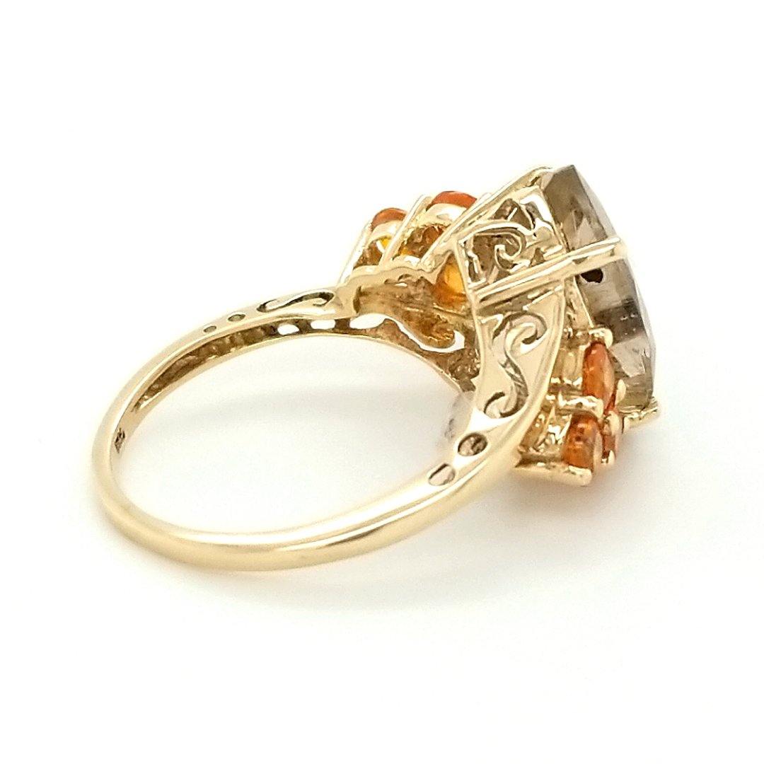 "The Declare" Rutilated Quartz and Spessartite Garnet Ring in 10kt Vintage Inspired Yellow Gold - The Rutile Ltd