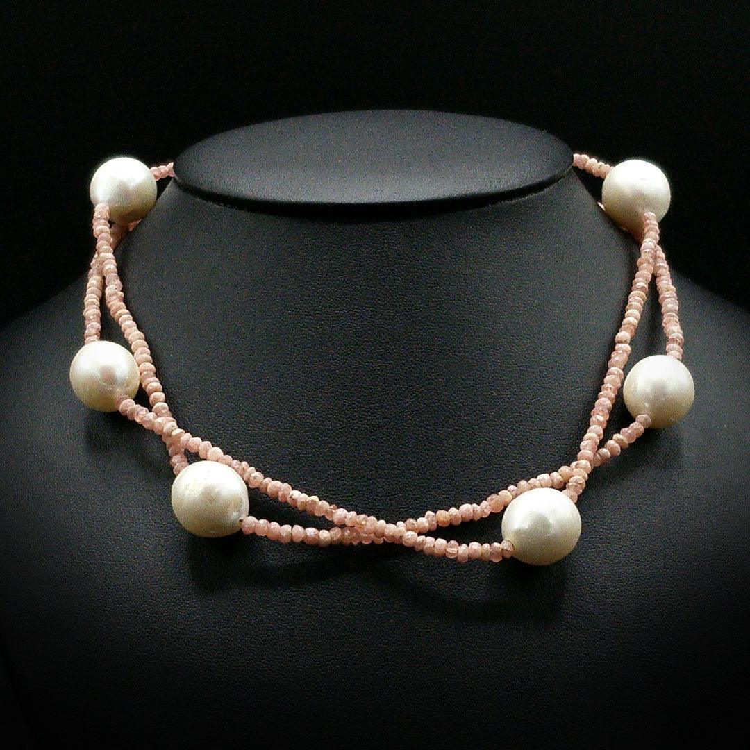 Rhodochrosite and Cultured Pearl Necklace with Sterling Silver Clasp - The Rutile Ltd