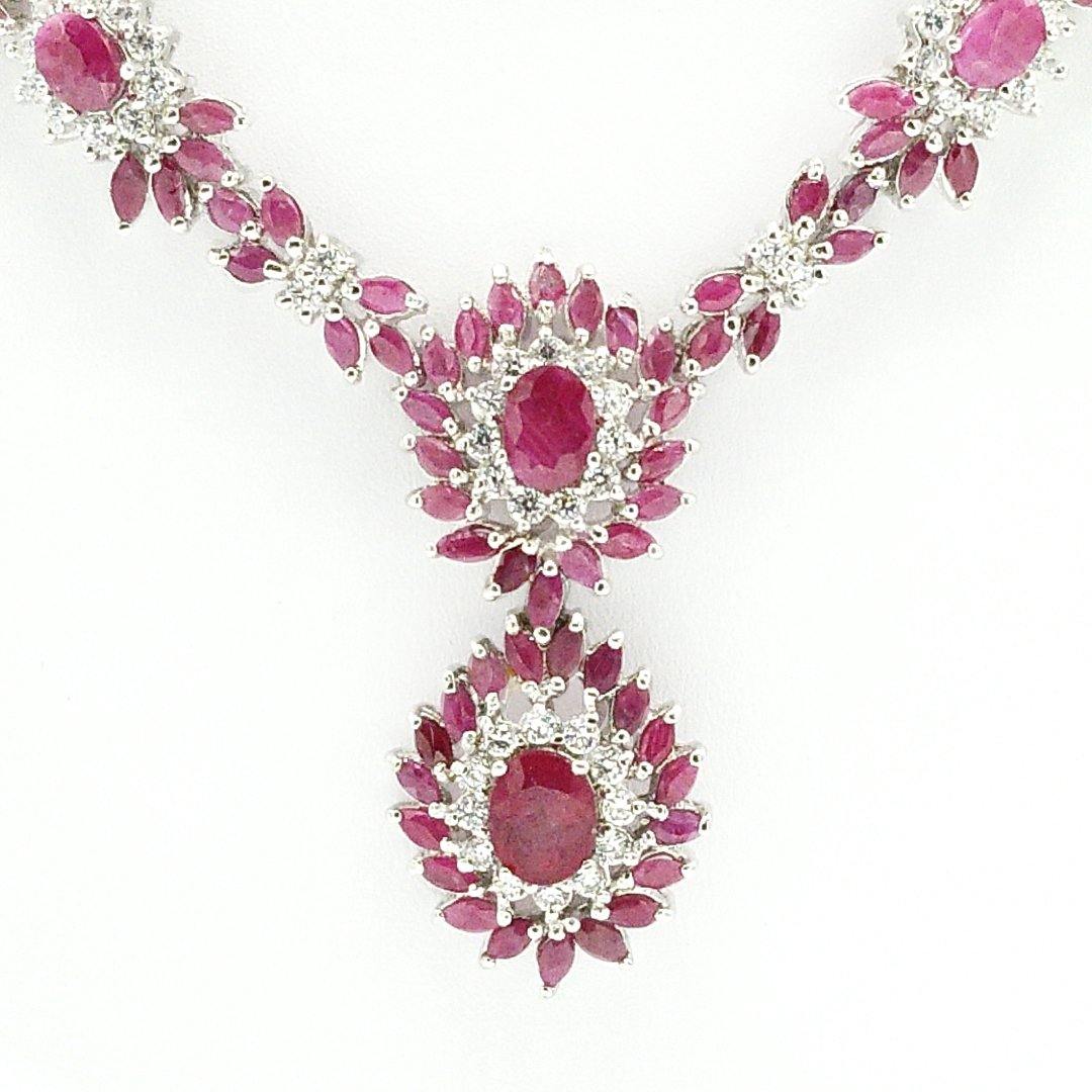 Ruby and Cubic Zirconia Statement Necklace in Sterling Silver - The Rutile Ltd