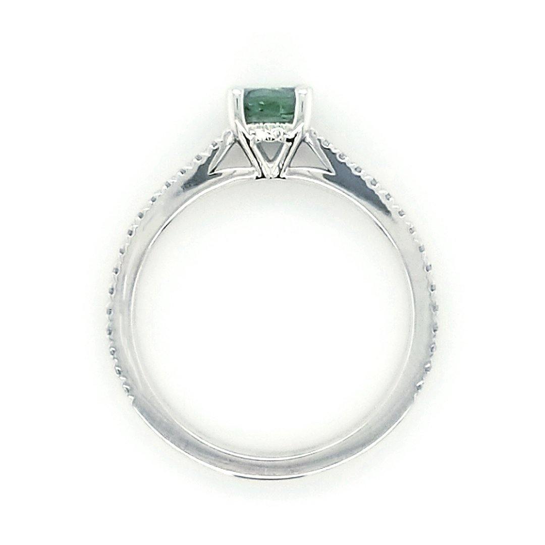 "The Entranced" - Bluish-Green Untreated Montana Sapphire and Diamond Ring in 14kt White Gold - The Rutile Ltd