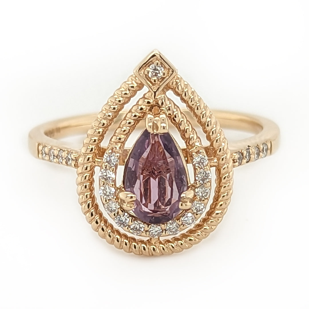 Dusty Pink Unheated Montana Sapphire and Diamond Ring in 14kt Yellow Gold