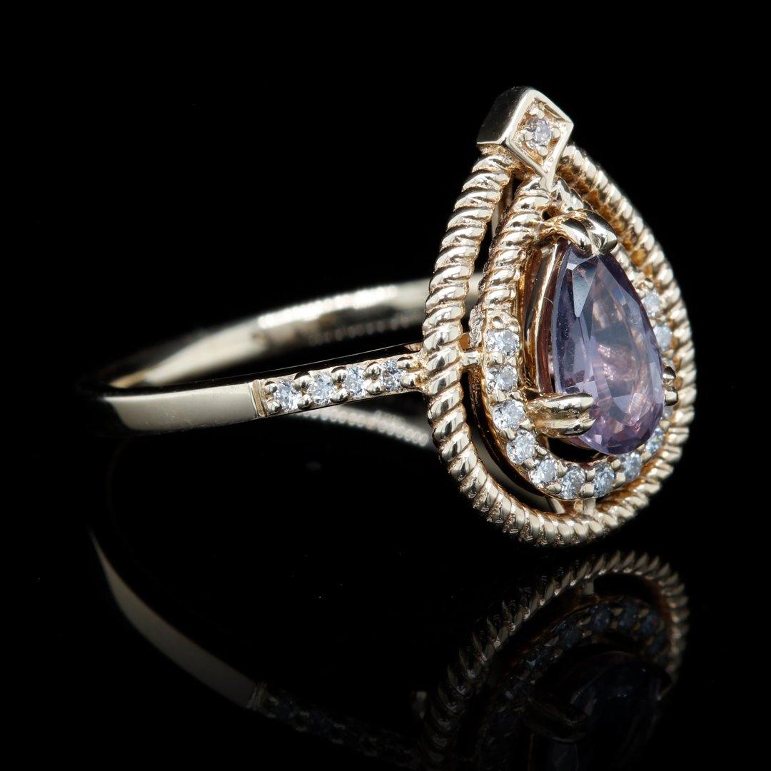 Dusty Pink Unheated Montana Sapphire and Diamond Ring in 14k Yellow Gold - The Rutile Ltd