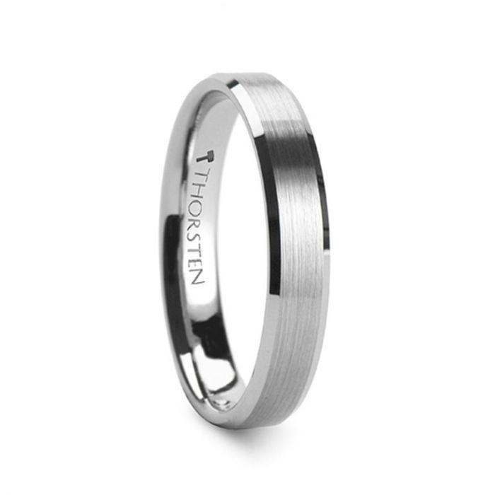 SHEFFIELD - Flat Beveled Edges Tungsten Ring with Brushed Center - 4mm - 8mm - The Rutile Ltd