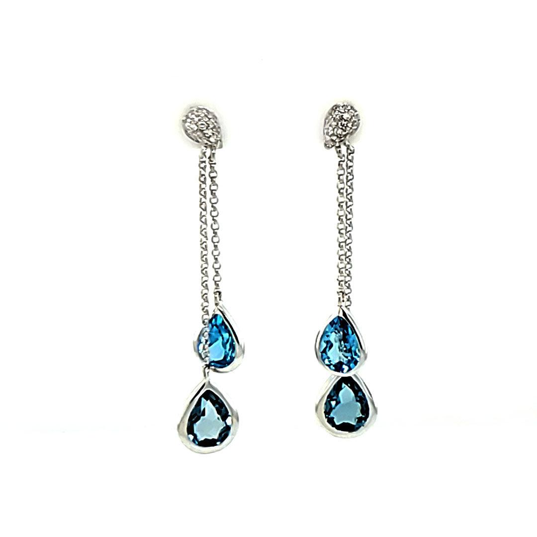London Blue and Swiss Blue Topaz Dangle Earrings in 14k White Gold by EFFY - The Rutile Ltd