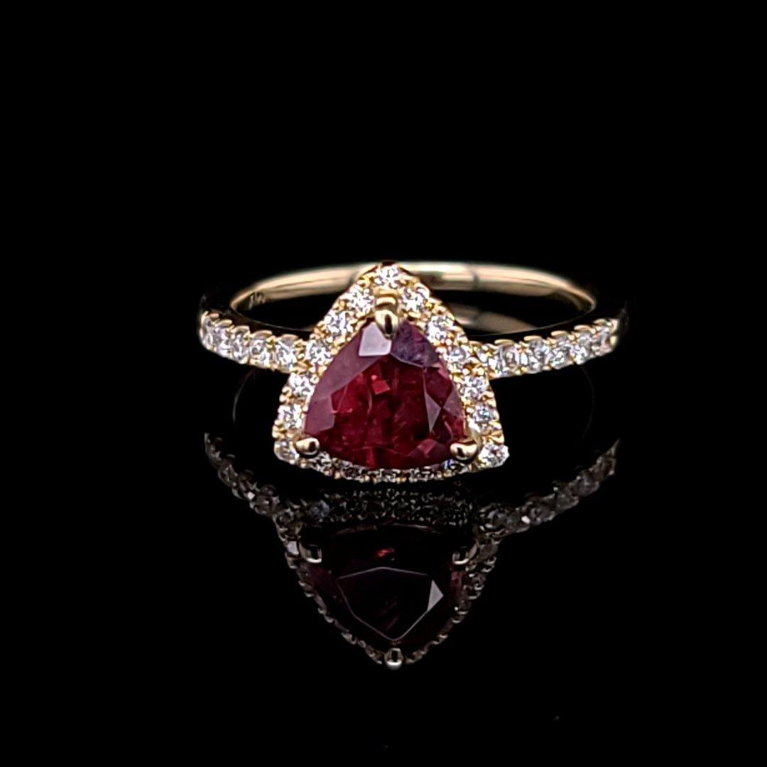 1.26ct Rubellite Tourmaline Ring with 0.36ct Diamonds in 14k Yellow Gold - The Rutile Ltd