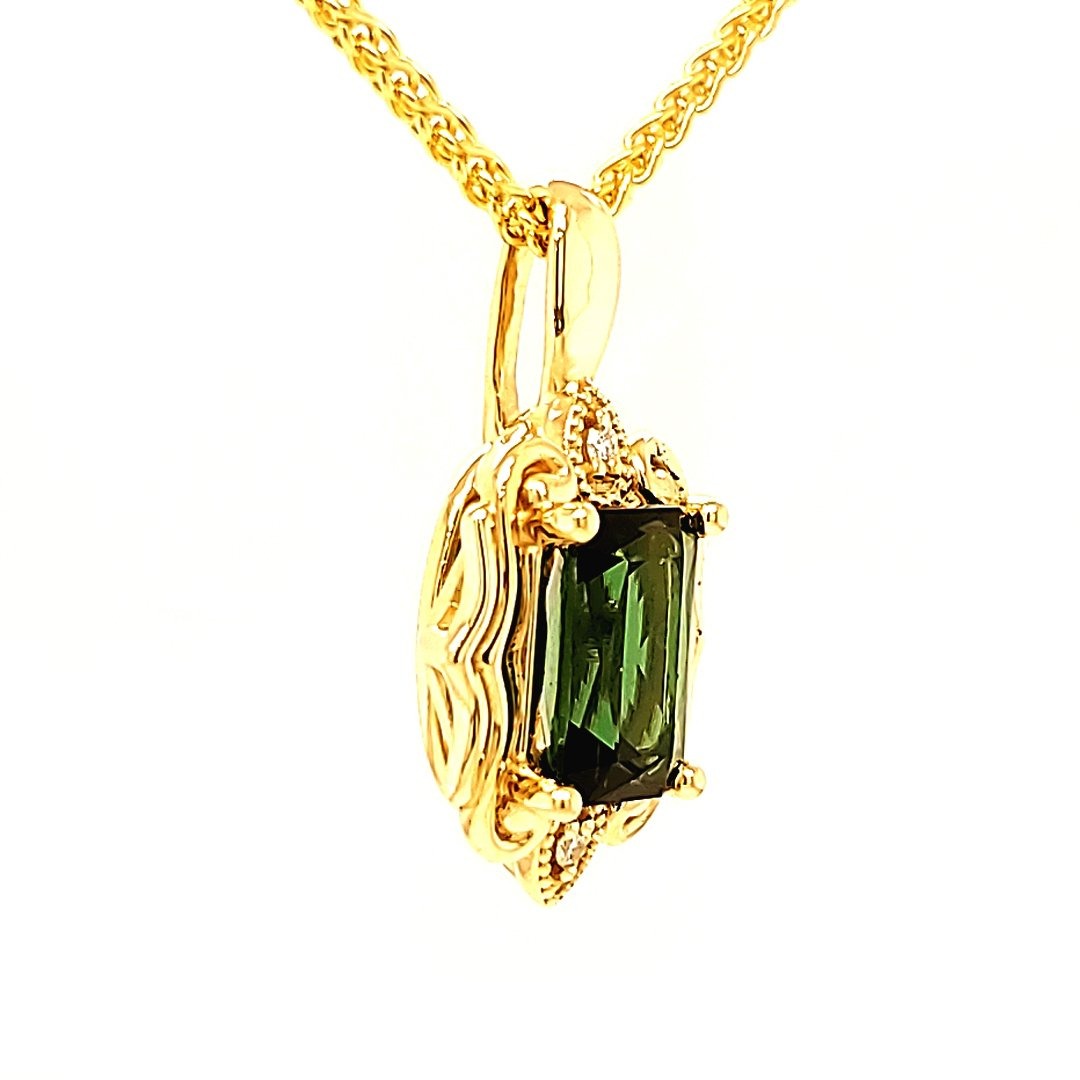1.74ct Green Tourmaline and Diamond Pendant in 14k Yellow Gold - The Rutile Ltd
